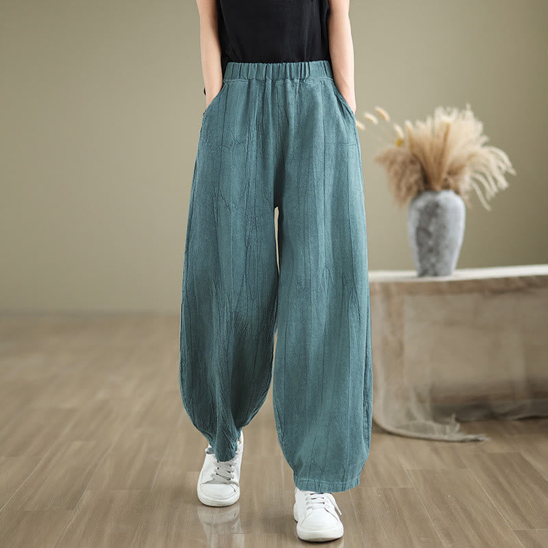 Buddha Stones Casual Plain Women's Cotton Linen Harem Pants With Pockets - CadetBlue - US8-10，UK/AU12-14，EU40-42 (2XL) - image 14