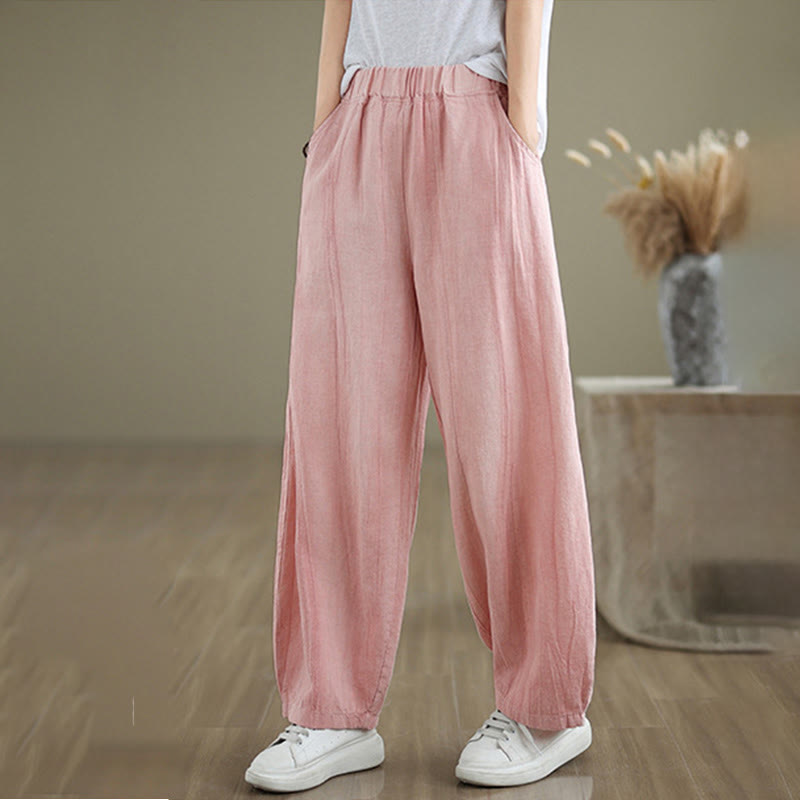 Buddha Stones Casual Plain Women's Cotton Linen Harem Pants With Pockets - Pink - US8-10，UK/AU12-14，EU40-42 (2XL) - image 20