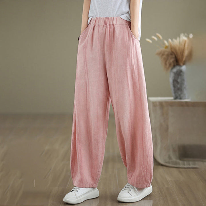 Buddha Stones Casual Plain Women's Cotton Linen Harem Pants With Pockets - Pink - US8-10，UK/AU12-14，EU40-42 (2XL) - image 20