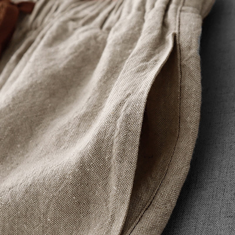 Buddha Stones Casual Daily Drawstring Simple Design Women's Cotton Linen Pants With Pockets - image 9