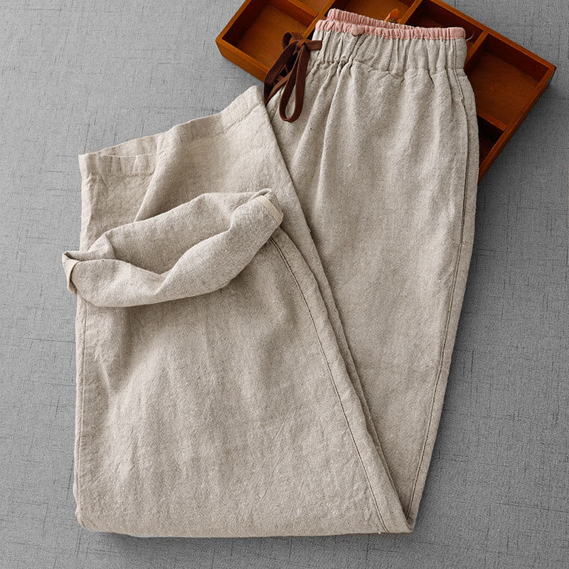 Buddha Stones Casual Daily Drawstring Simple Design Women's Cotton Linen Pants With Pockets - image 2