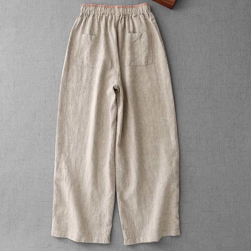 Buddha Stones Casual Daily Drawstring Simple Design Women's Cotton Linen Pants With Pockets - image 2
