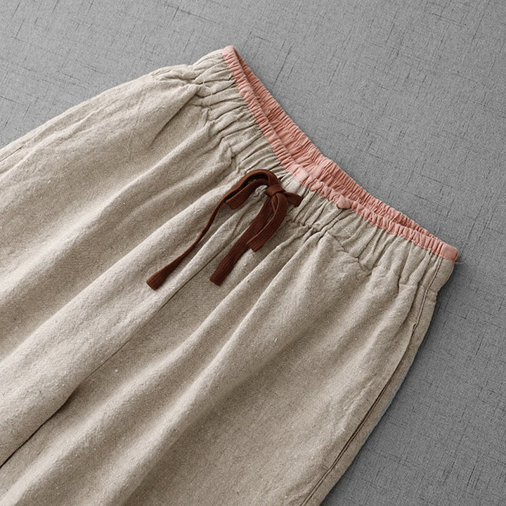 Buddha Stones Casual Daily Drawstring Simple Design Women's Cotton Linen Pants With Pockets - image 4