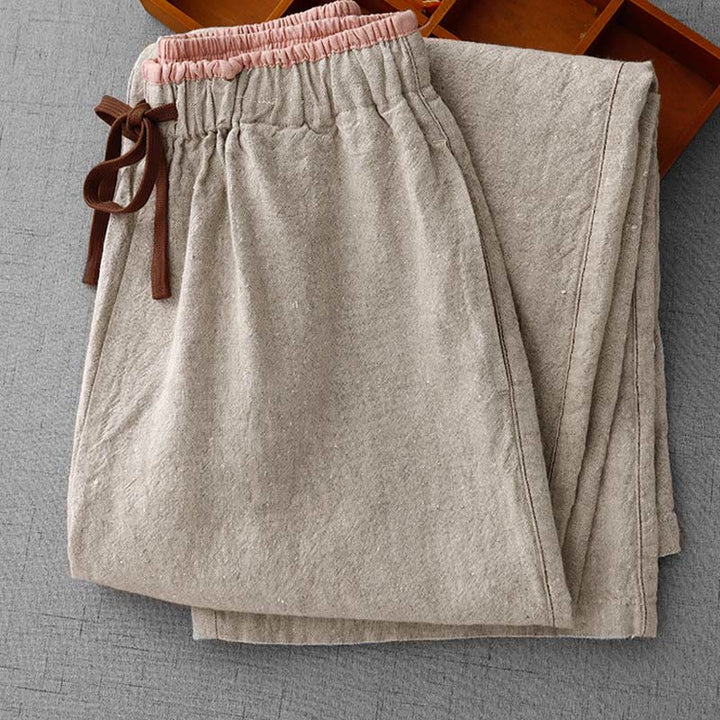 Buddha Stones Casual Daily Drawstring Simple Design Women's Cotton Linen Pants With Pockets - image 5