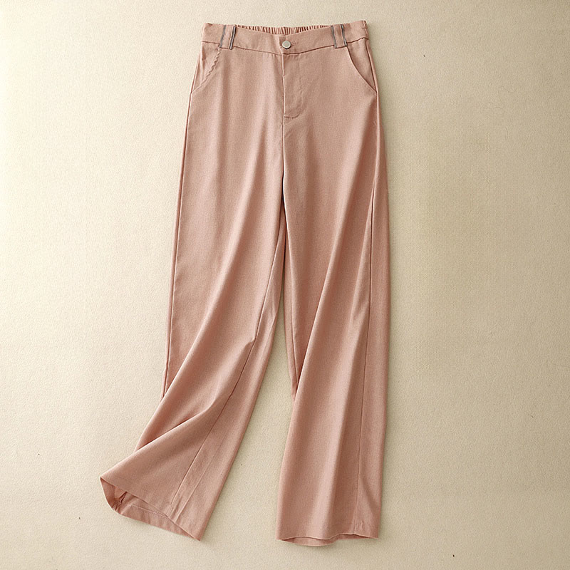 Buddha Stones Casual Straight Leg Design Women's Cotton Linen Pants With Pockets - LightSalmon - US14，UK/AU18，EU46 (2XL) - image 1