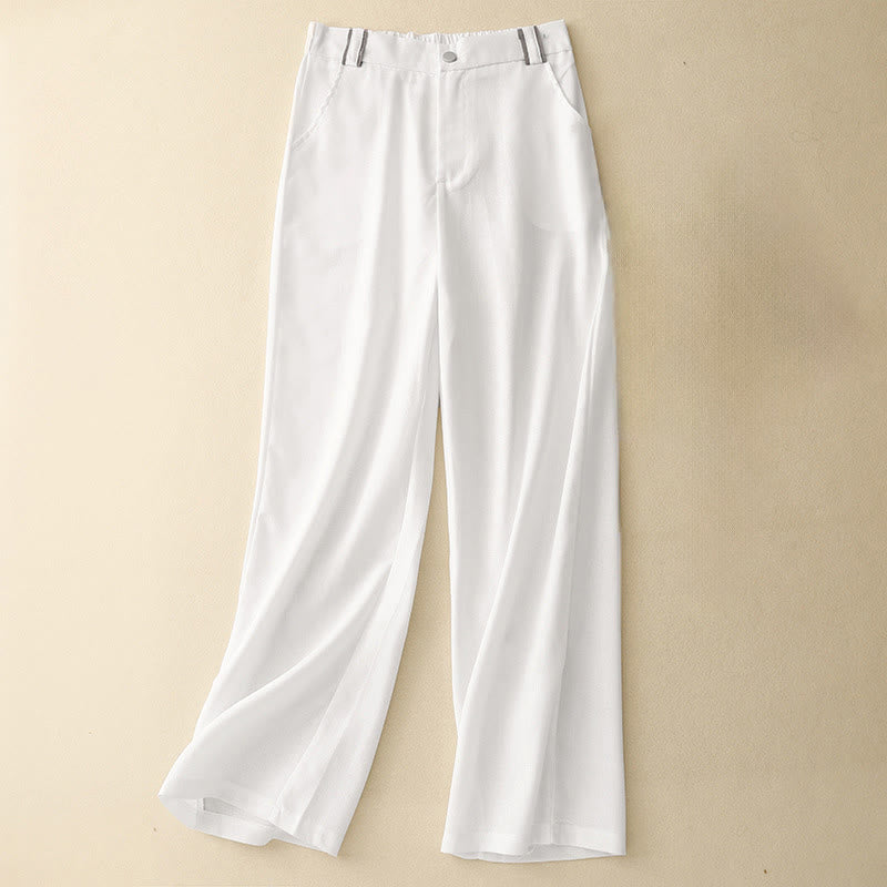 Buddha Stones Casual Straight Leg Design Women's Cotton Linen Pants With Pockets - White - US14，UK/AU18，EU46 (2XL) - image 8