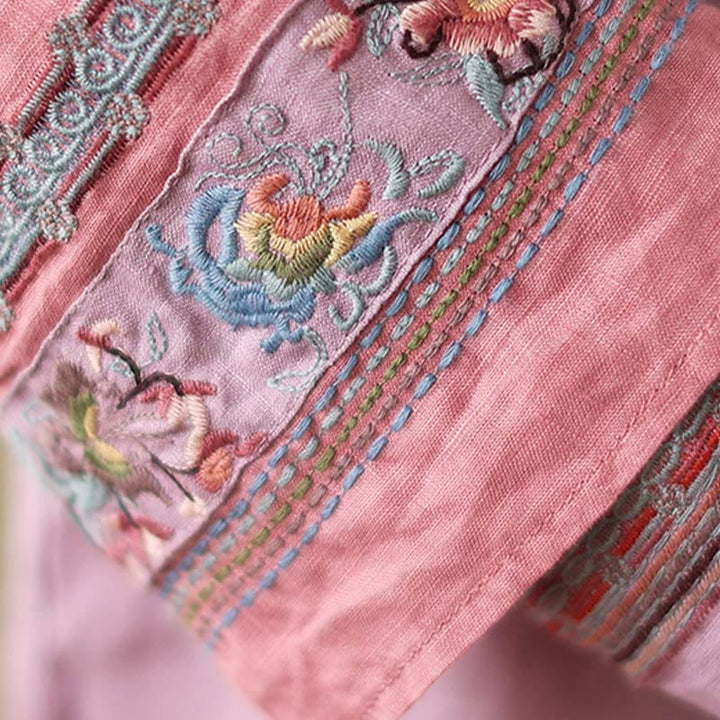 Buddha Stones Embroidered Slanted Buttons Cotton Linen Women's Shirt - image 9