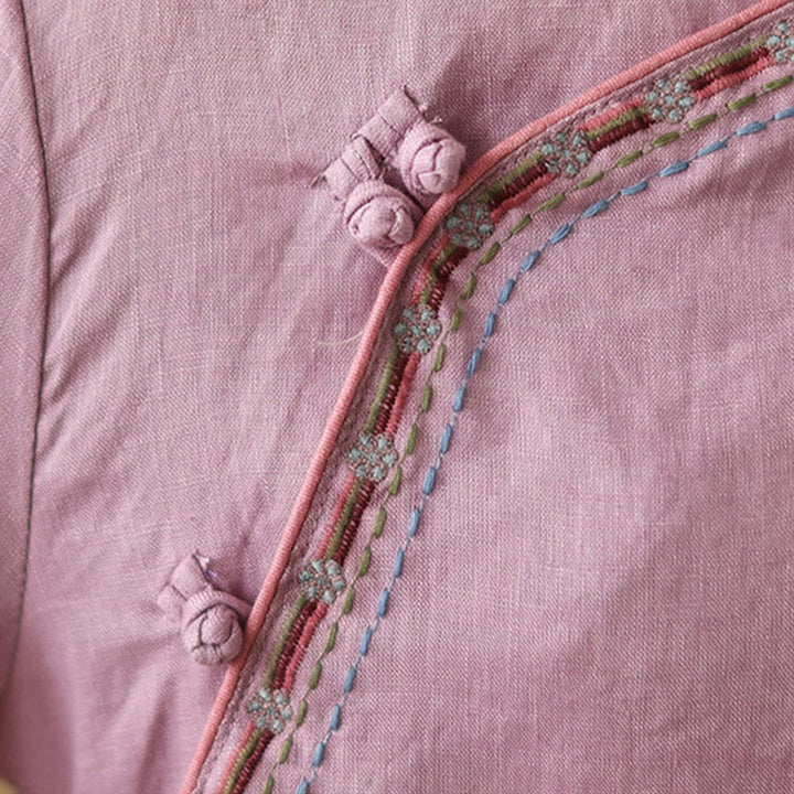 Buddha Stones Embroidered Slanted Buttons Cotton Linen Women's Shirt - image 8