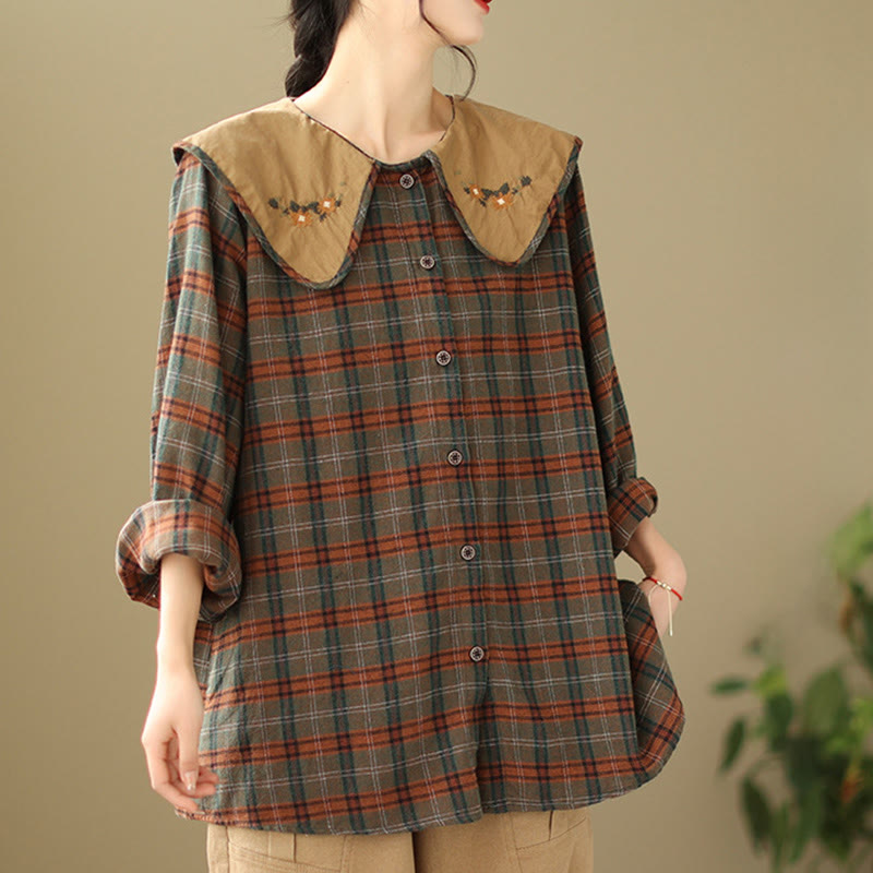 Buddha Stones Embroidered Plaid Pattern Cotton Women's Shirt - image 11
