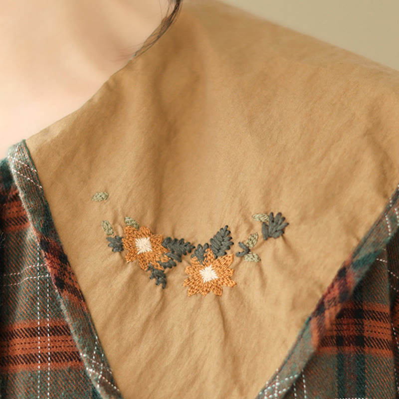 Buddha Stones Embroidered Plaid Pattern Cotton Women's Shirt - image 13