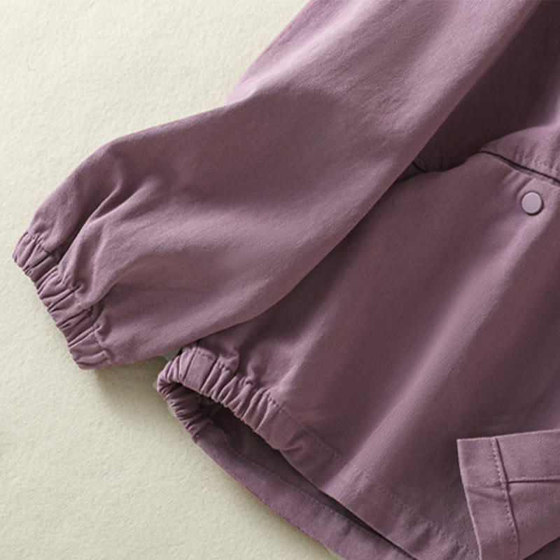 Buddha Stones Plain Button Design Stand Collar Women's Cotton Jacket - image 7