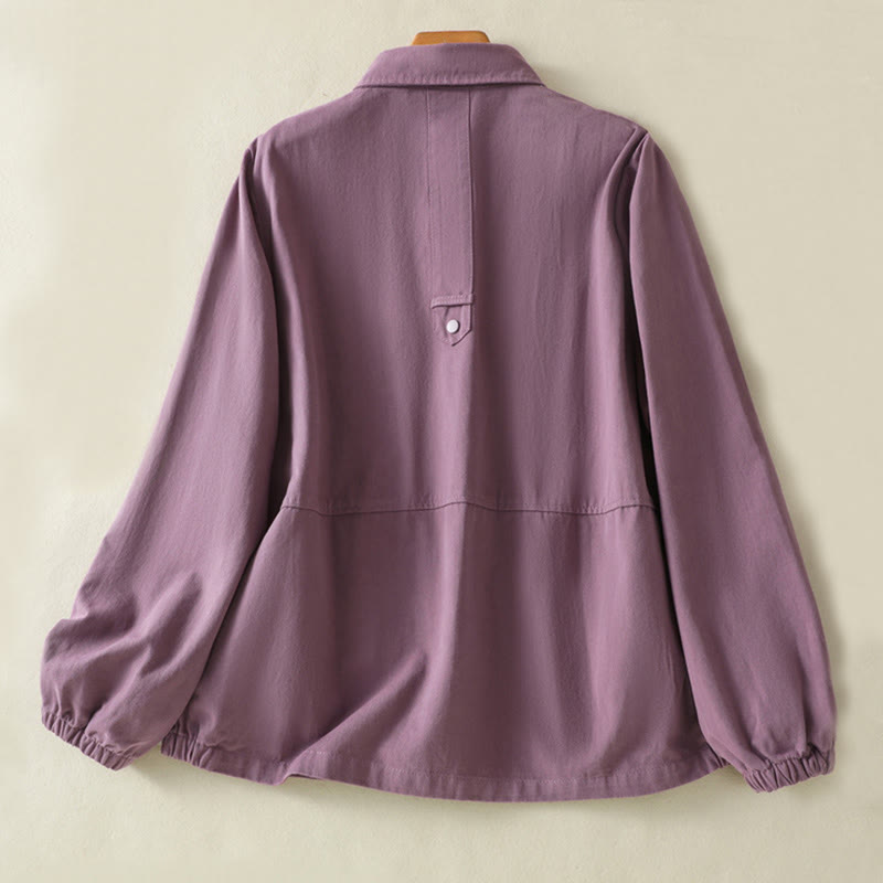 Buddha Stones Plain Button Design Stand Collar Women's Cotton Jacket - image 1