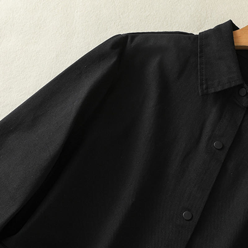 Buddha Stones Plain Button Design Stand Collar Women's Cotton Jacket - image 12