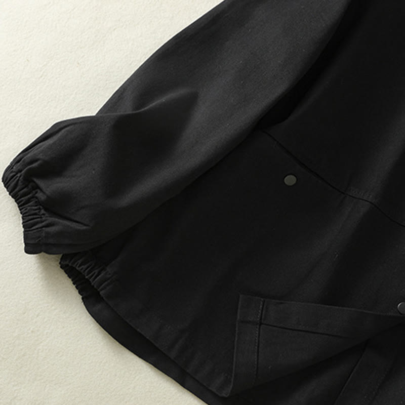 Buddha Stones Plain Button Design Stand Collar Women's Cotton Jacket - image 13