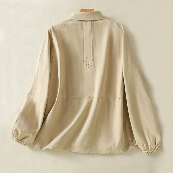 Buddha Stones Plain Button Design Stand Collar Women's Cotton Jacket - image 17