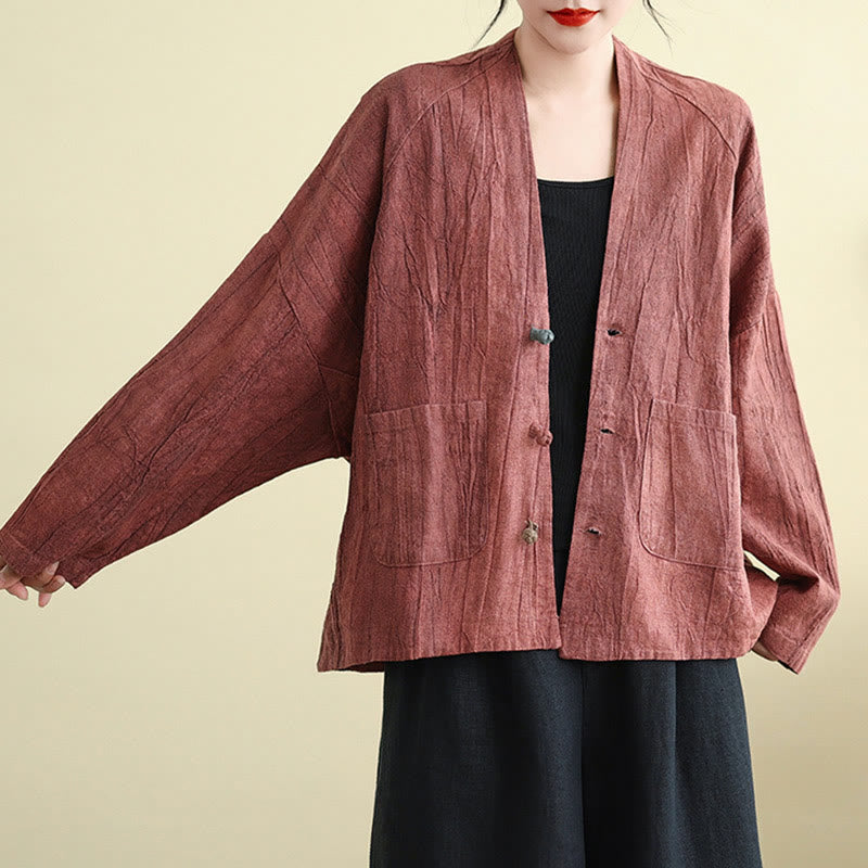 Buddha Stones Plain Long Sleeve Women's Cotton Linen Jacket With Pockets - image 10