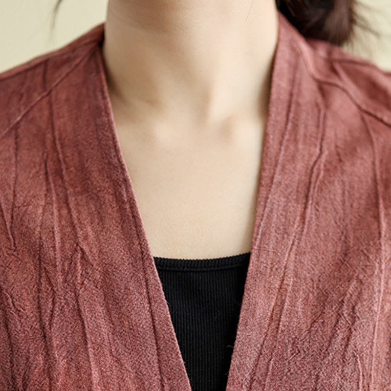 Buddha Stones Plain Long Sleeve Women's Cotton Linen Jacket With Pockets - image 15