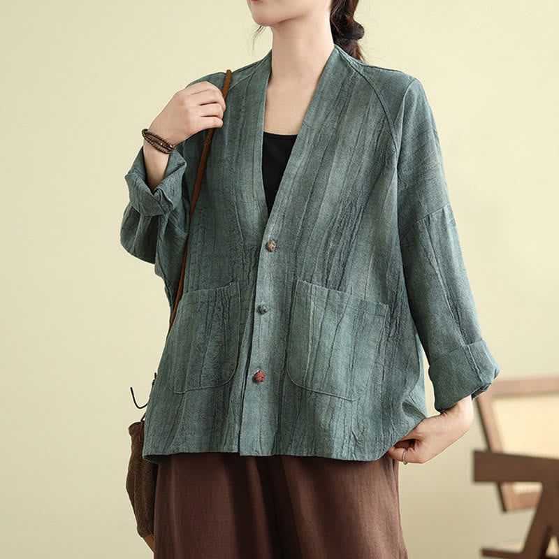 Buddha Stones Plain Long Sleeve Women's Cotton Linen Jacket With Pockets - CadetBlue - US14，UK/AU18，EU46 (2XL) - image 17