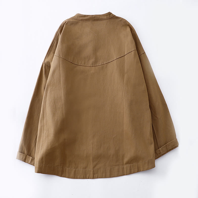 Buddha Stones Solid Color Long Sleeve Women's Cotton Jacket With Pockets - image 2
