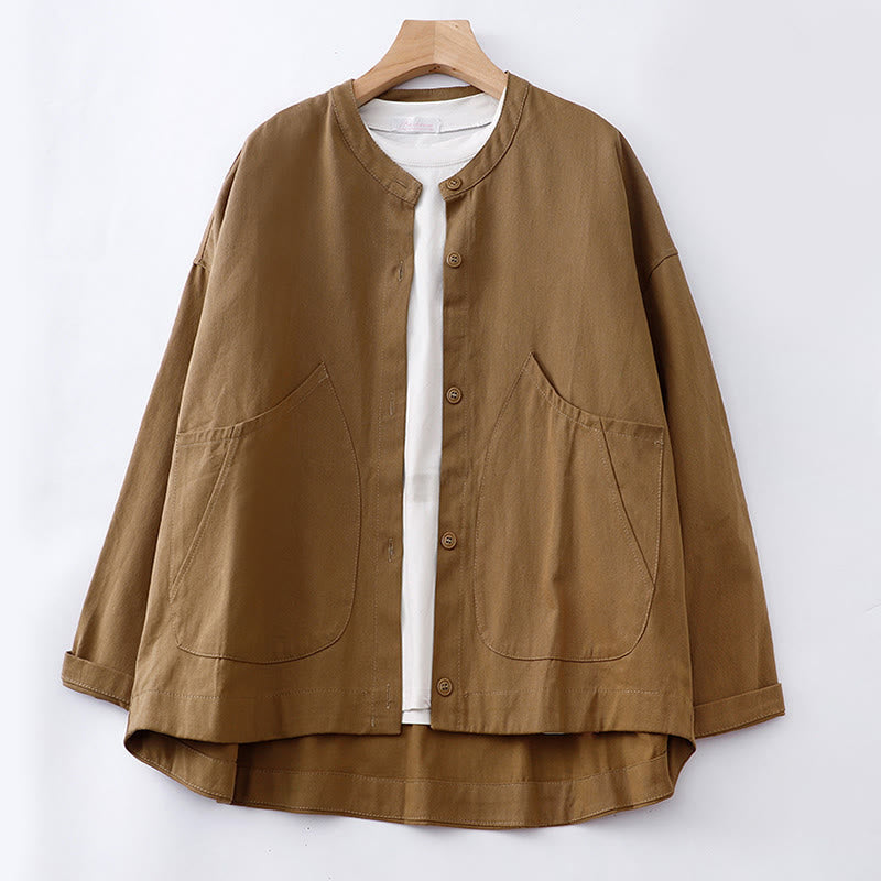 Buddha Stones Solid Color Long Sleeve Women's Cotton Jacket With Pockets - DarkGoldenrod - US14，UK/AU18，EU46 (2XL) - image 1