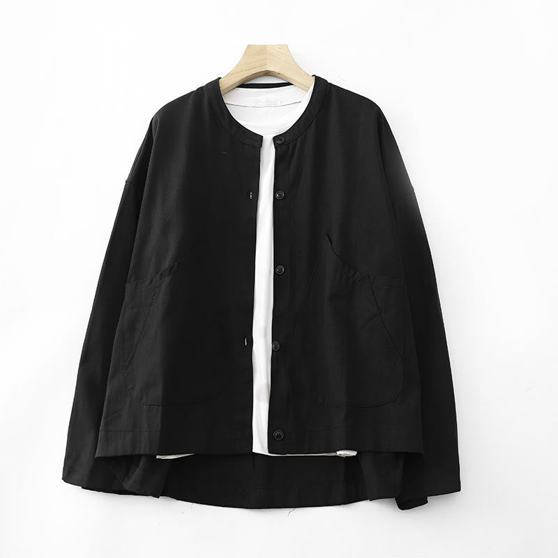 Buddha Stones Solid Color Long Sleeve Women's Cotton Jacket With Pockets - Black - US14，UK/AU18，EU46 (2XL) - image 9