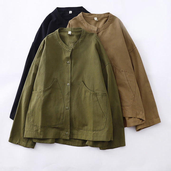 Buddha Stones Solid Color Long Sleeve Women's Cotton Jacket With Pockets - image 23