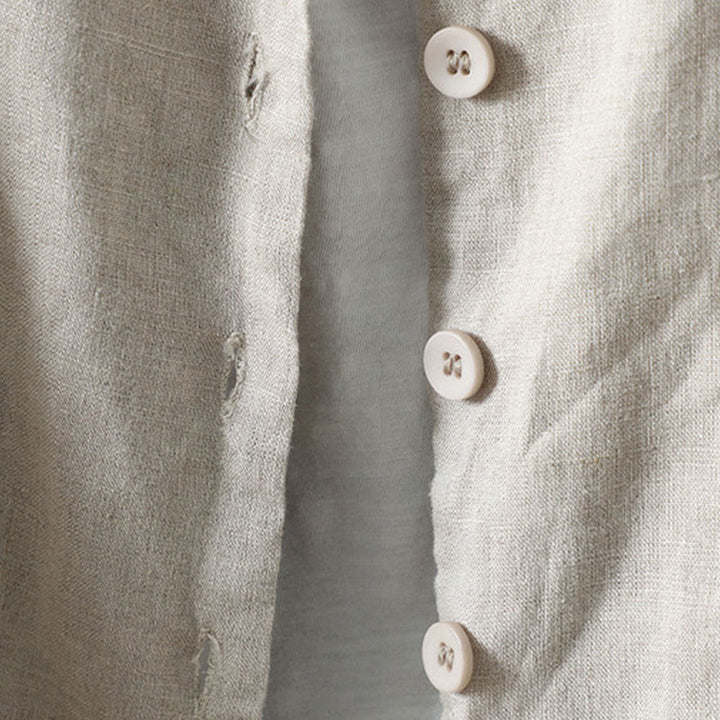 Buddha Stones Pure Color V-neck Women's Cotton Jacket With Pockets - image 5