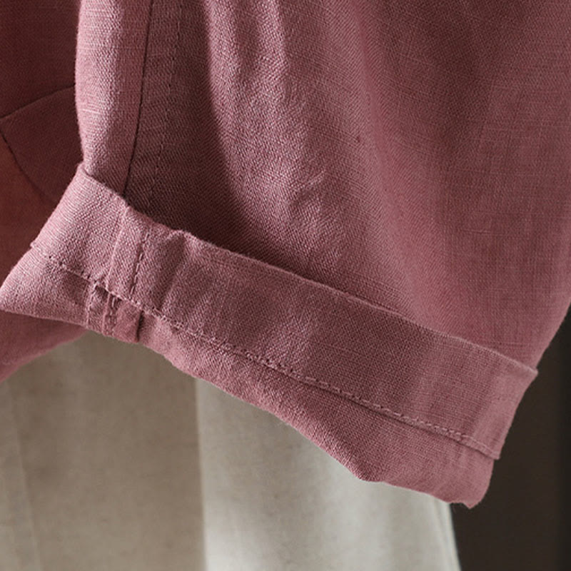 Buddha Stones Pure Color V-neck Women's Cotton Jacket With Pockets - image 14