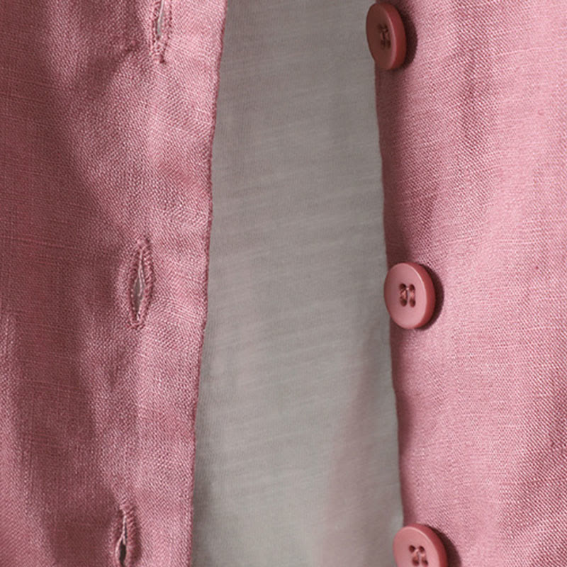 Buddha Stones Pure Color V-neck Women's Cotton Jacket With Pockets - image 12