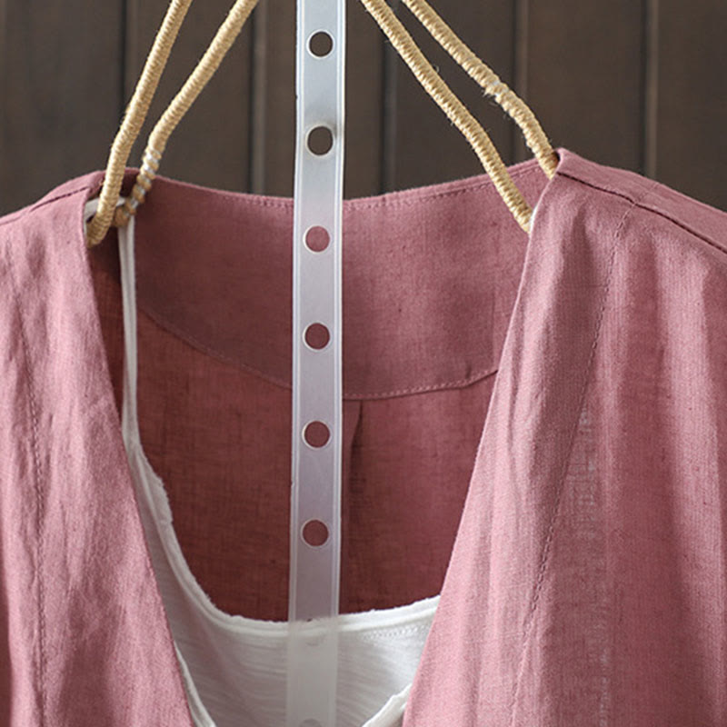 Buddha Stones Pure Color V-neck Women's Cotton Jacket With Pockets - image 15