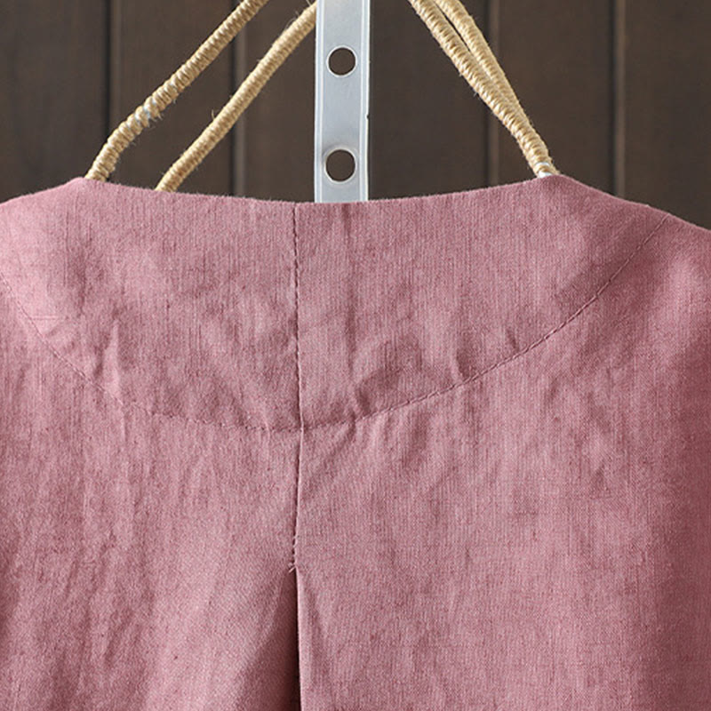 Buddha Stones Pure Color V-neck Women's Cotton Jacket With Pockets - image 16