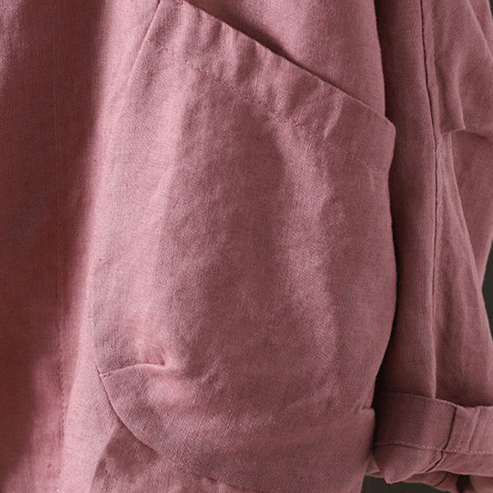 Buddha Stones Pure Color V-neck Women's Cotton Jacket With Pockets - image 12