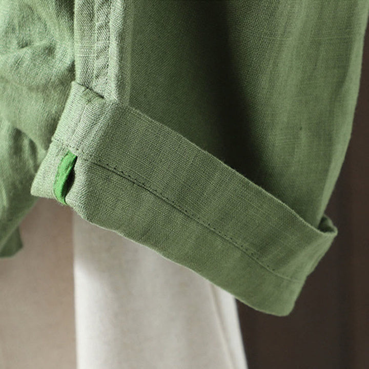 Buddha Stones Pure Color V-neck Women's Cotton Jacket With Pockets - image 20