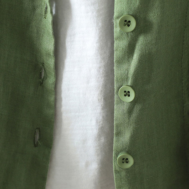 Buddha Stones Pure Color V-neck Women's Cotton Jacket With Pockets - image 20