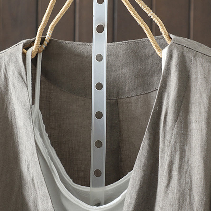 Buddha Stones Pure Color V-neck Women's Cotton Jacket With Pockets - image 24