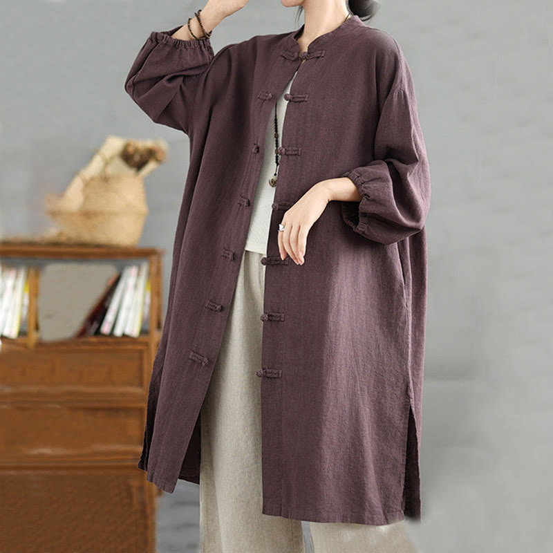 Buddha Stones Casual Frog-button Women's Cotton Linen Coat With Pockets - image 5