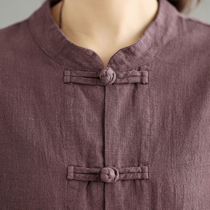 Buddha Stones Casual Frog-button Women's Cotton Linen Coat With Pockets - image 9