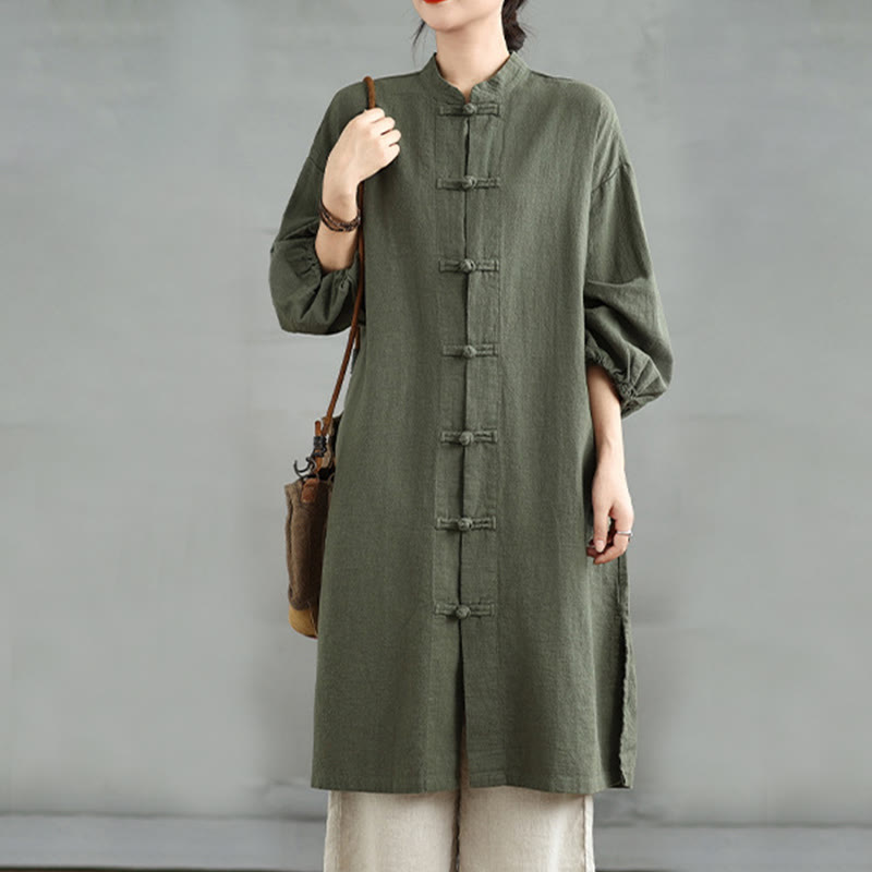 Buddha Stones Casual Frog-button Women's Cotton Linen Coat With Pockets - image 16