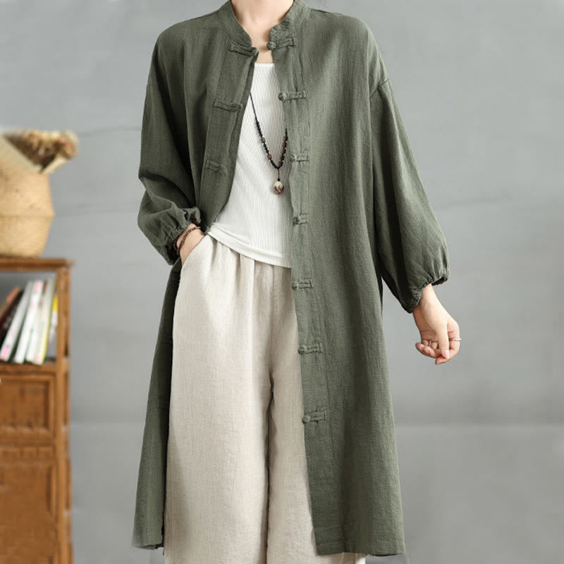 Buddha Stones Casual Frog-button Women's Cotton Linen Coat With Pockets - image 14