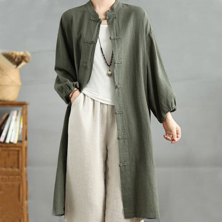 Buddha Stones Casual Frog-button Women's Cotton Linen Coat With Pockets - image 14