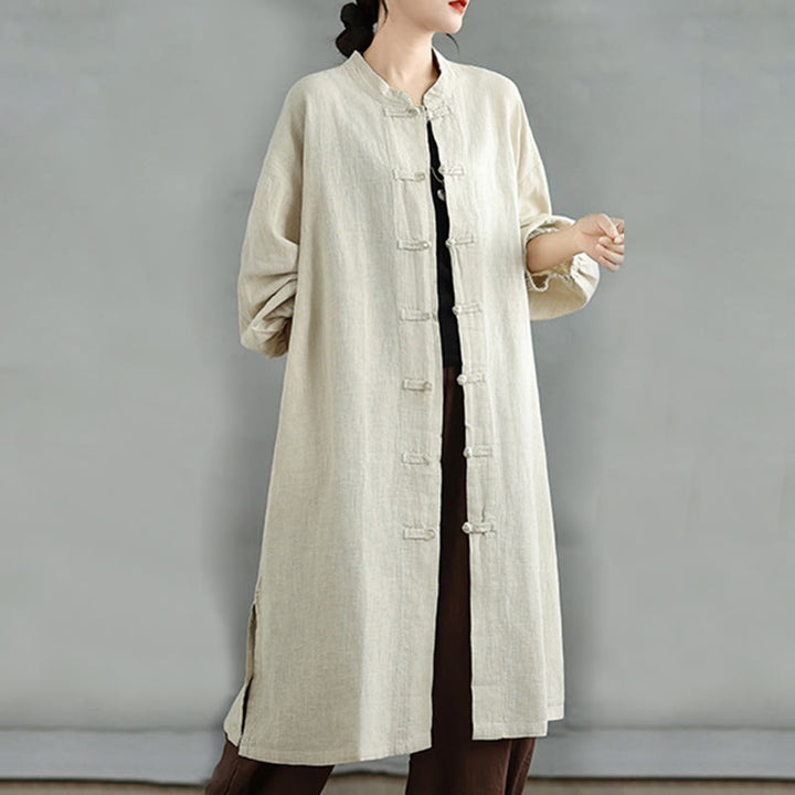 Buddha Stones Casual Frog-button Women's Cotton Linen Coat With Pockets - Beige - US12，UK/AU16，EU44 (2XL) - image 17