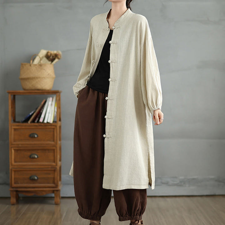 Buddha Stones Casual Frog-button Women's Cotton Linen Coat With Pockets - image 19