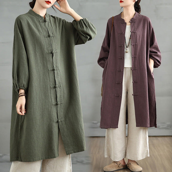 Buddha Stones Casual Frog-button Women's Cotton Linen Coat With Pockets - image 23