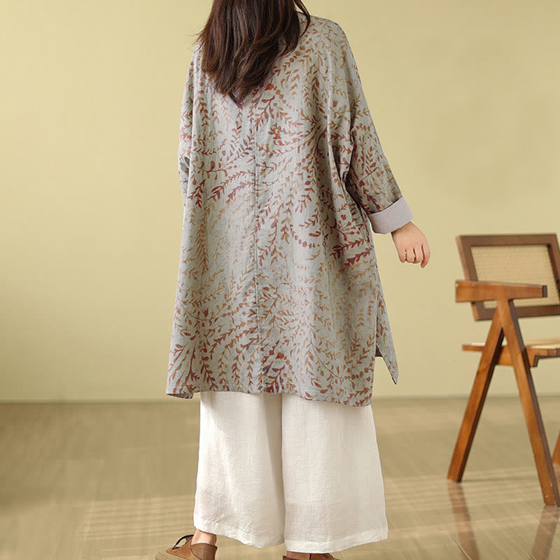 Buddha Stones Frog-button Vine Leaves Women's Cotton Linen Coat With Pockets - image 5