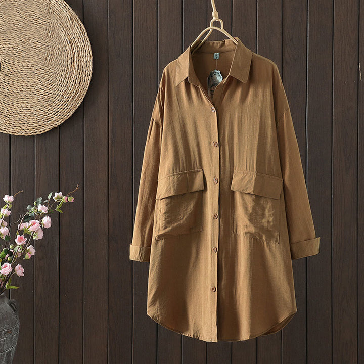 Buddha Stones Plain Buttons Women's Cotton Coat With Pockets - Peru - US8-10，UK/AU12-14，EU40-42 (2XL) - image 0