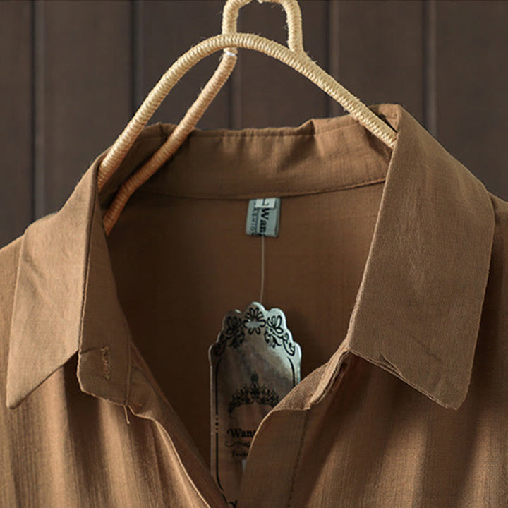 Buddha Stones Plain Buttons Women's Cotton Coat With Pockets - image 6