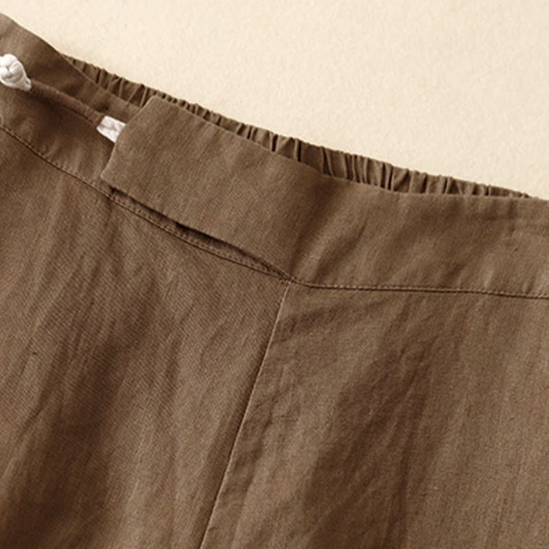 Buddha Stones Plain Color Frog-Button Cotton Linen Women's Wide Leg Pants With Pockets - image 3