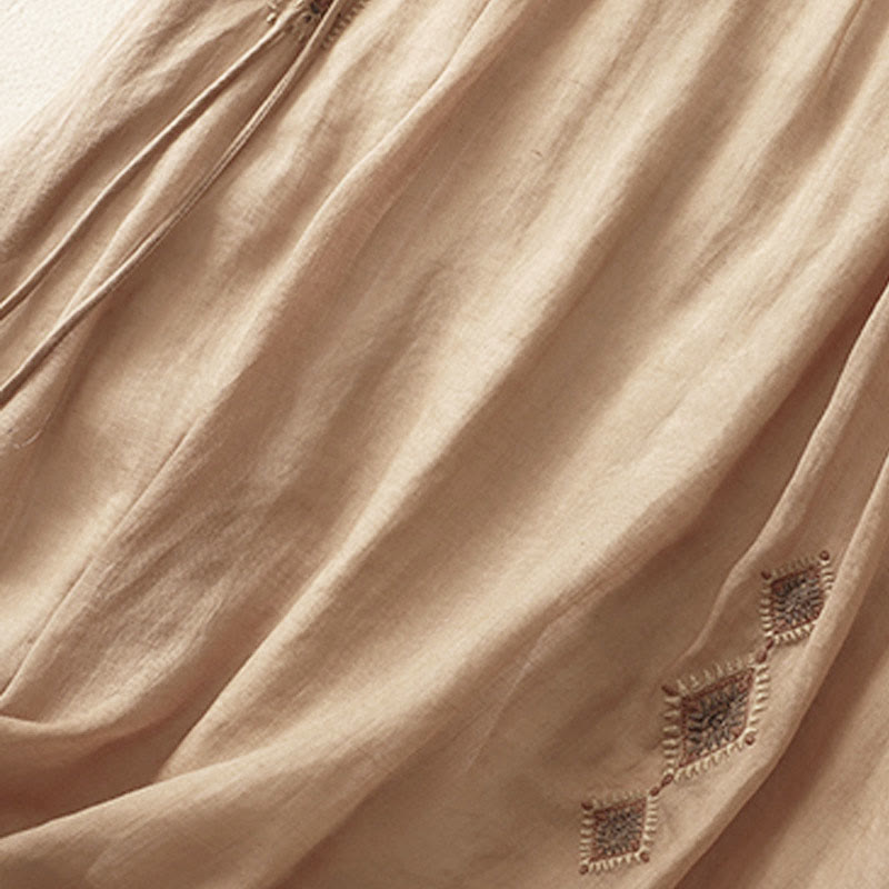 Buddha Stones Ethnic Vintage Embroidery Button Design Women's Cotton Linen 7-8 Length Skirt - image 13