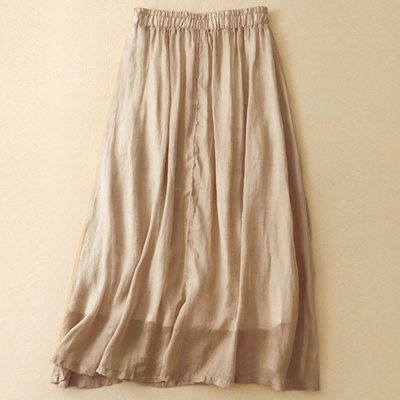 Buddha Stones Ethnic Vintage Embroidery Button Design Women's Cotton Linen 7-8 Length Skirt - image 12
