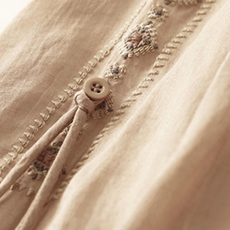 Buddha Stones Ethnic Vintage Embroidery Button Design Women's Cotton Linen 7-8 Length Skirt - image 11